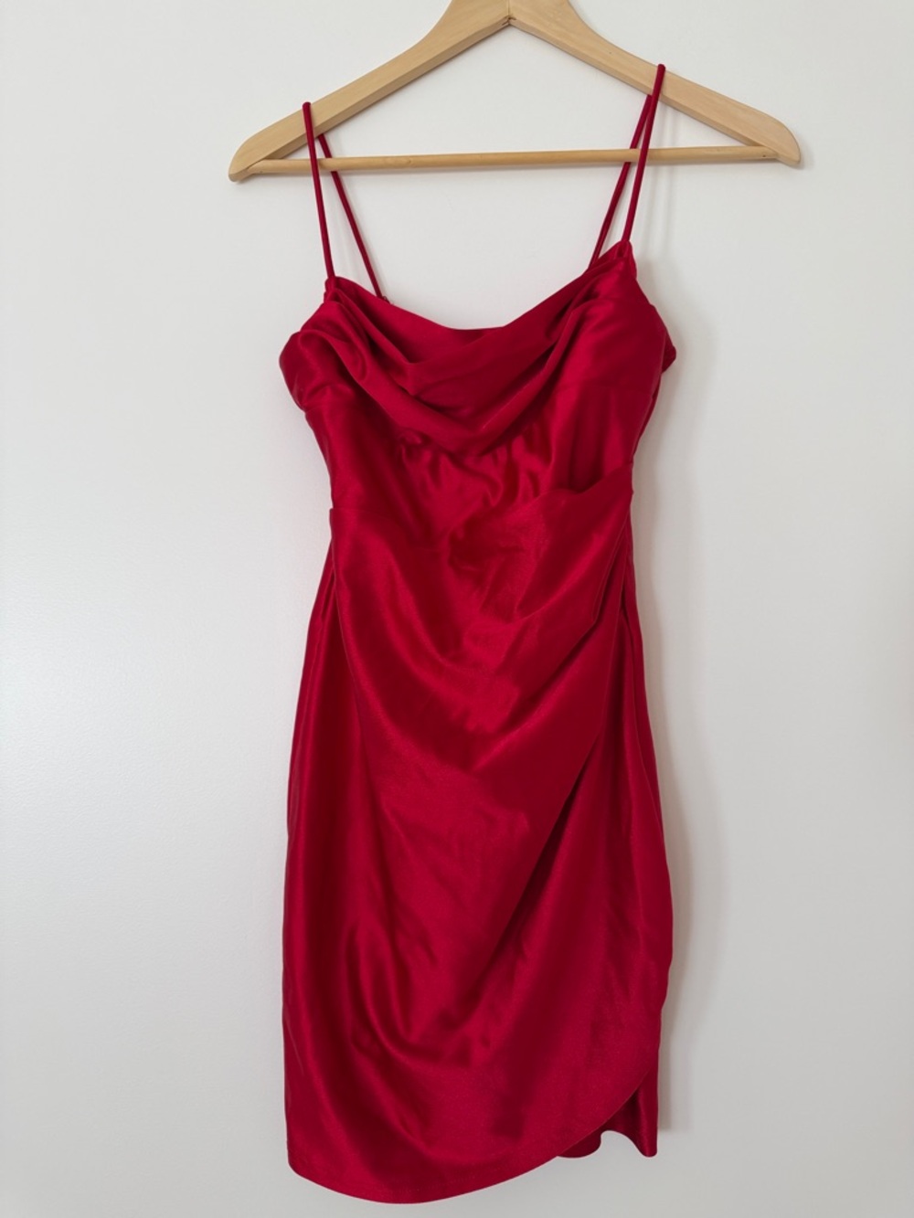 Streetwear Society Red Mini Dress Satiny Cowl Neck Vintage 90s Prom